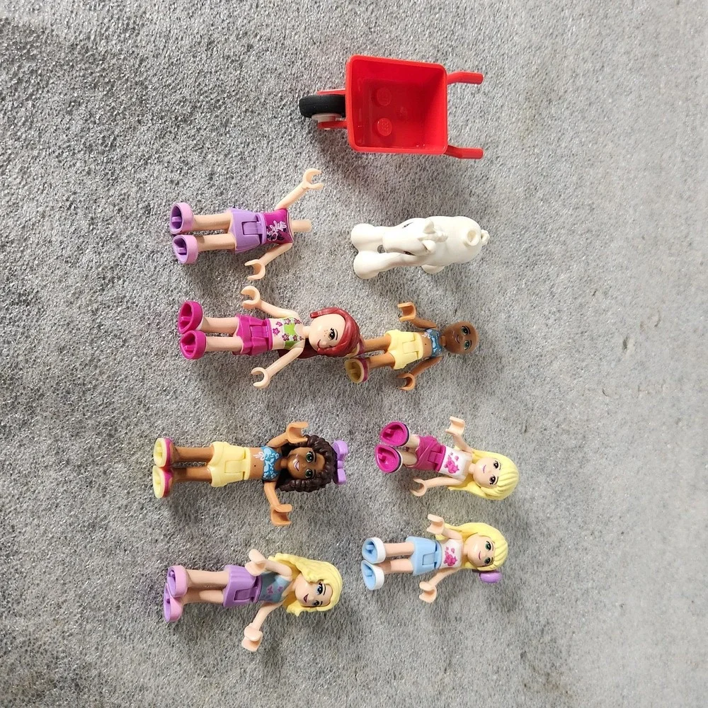 LEGO‎ Friends Mini Doll Figure Lot 7 Figures Horse Red Wheelbarrow Accessories